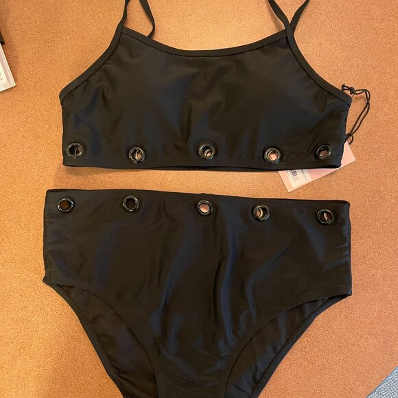 JUICY COUTURE 2PC SWIM SUIT CAMI TOP & HIGH WAISTED BOTTOMS STRAPS SIZE M NWT - Picture 4 of 7